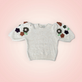 Trui korte mouw met bloemen - creme