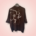 Trui korte mouw met bloem en glitter - bruin