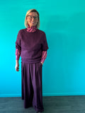 Broek brede pijpen met riem - bordeaux
