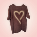 Trui korte mouw met glitterhart - bruin