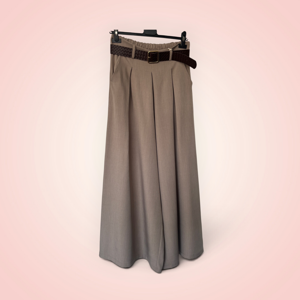 Broek brede pijpen met riem - zand