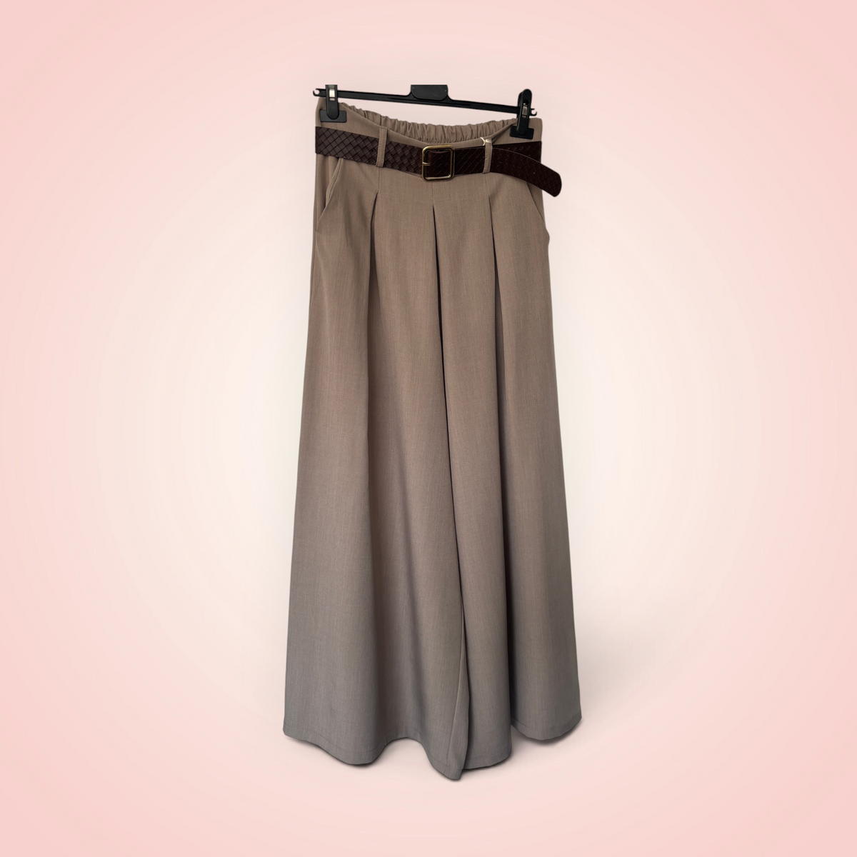Broek brede pijpen met riem - zand