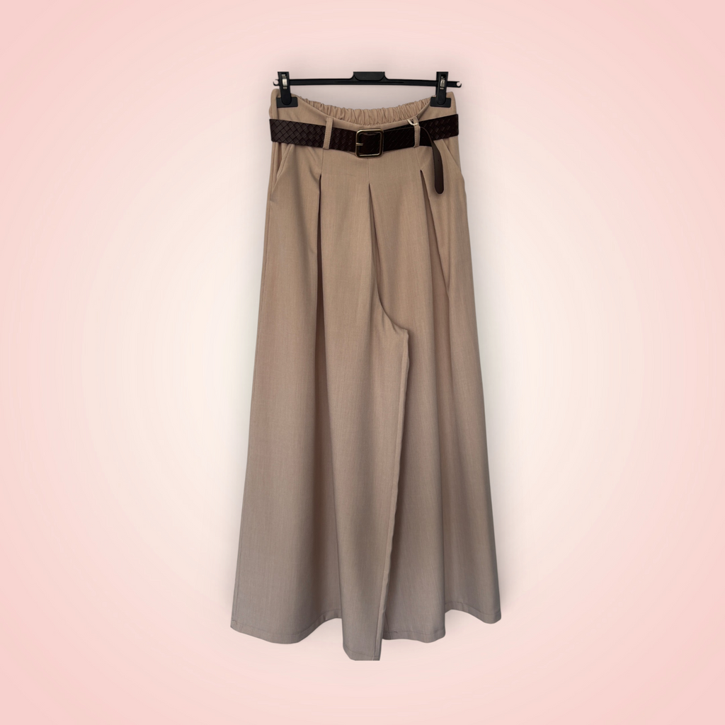 Broek brede pijpen met riem - beige
