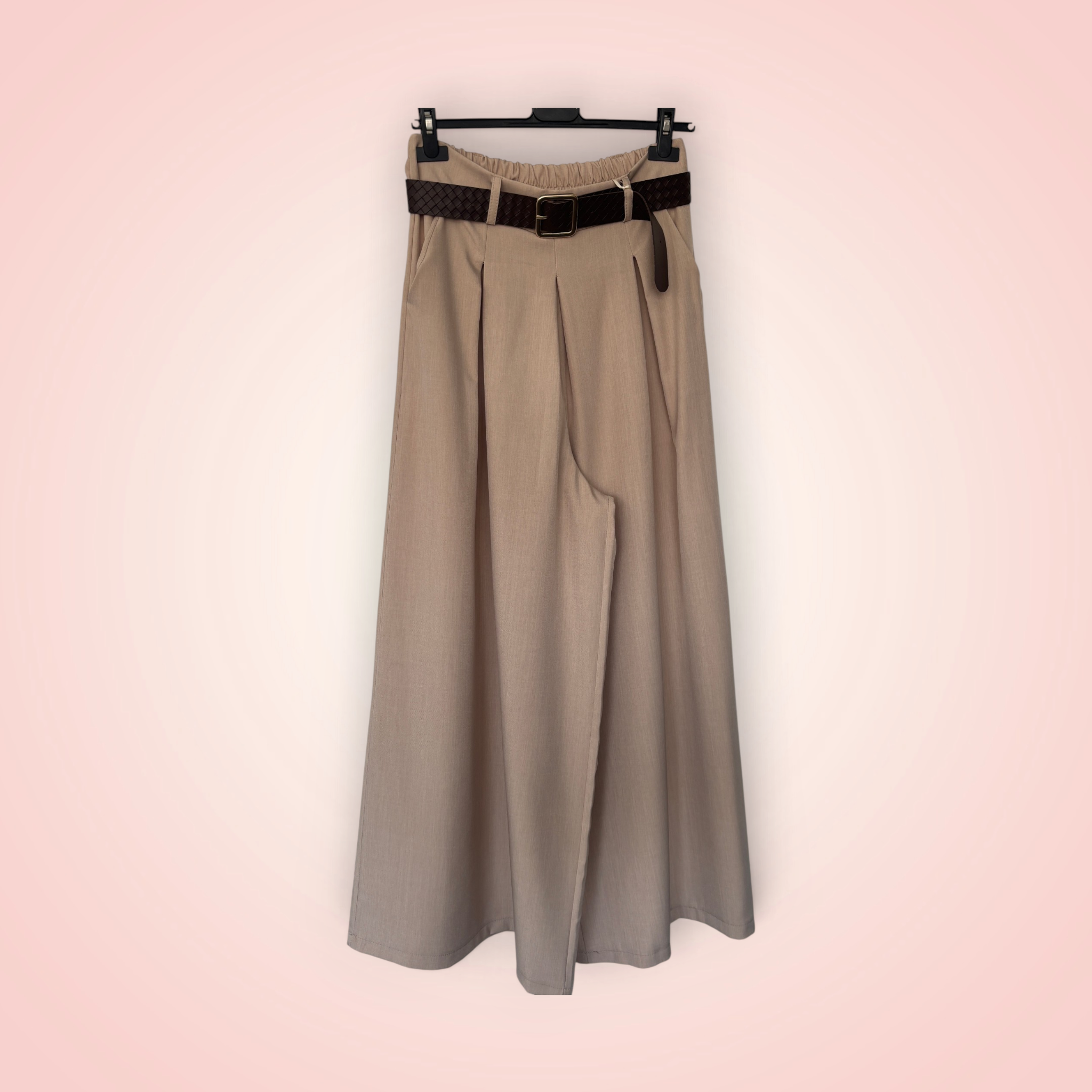 Broek brede pijpen met riem - beige