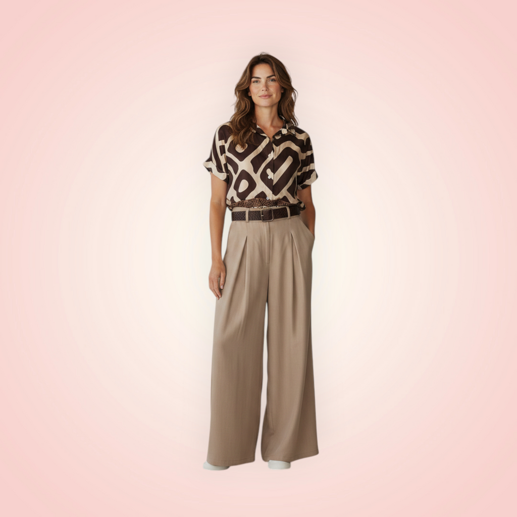 Broek brede pijpen met riem - beige