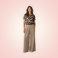 Broek brede pijpen met riem - beige