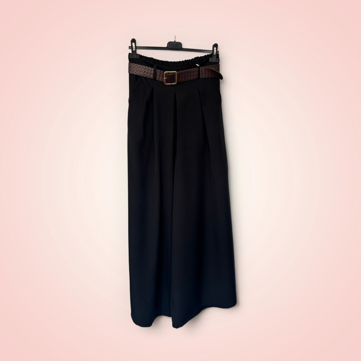 Broek brede pijpen met riem - zwart