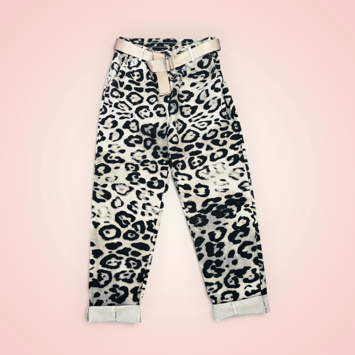 Broek leopard met riem - beige