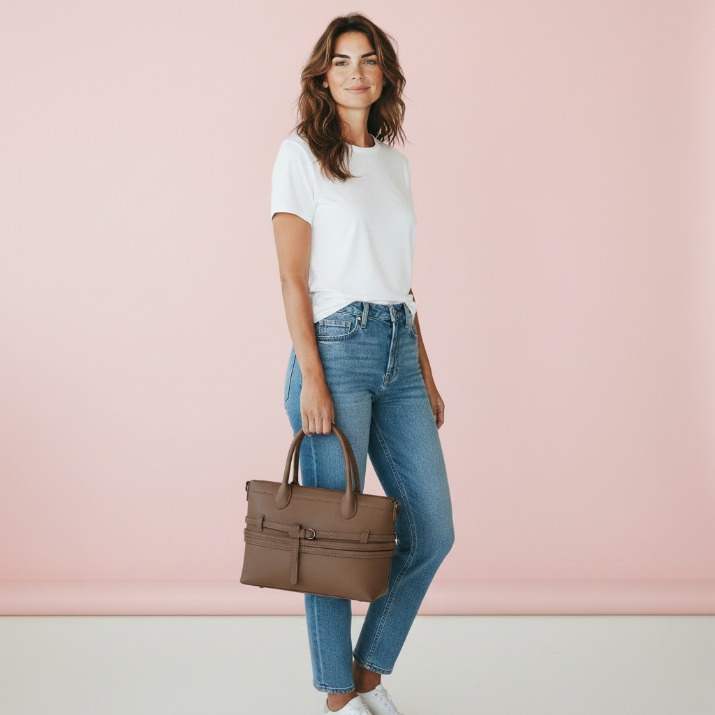 Handtas met riempjes - taupe