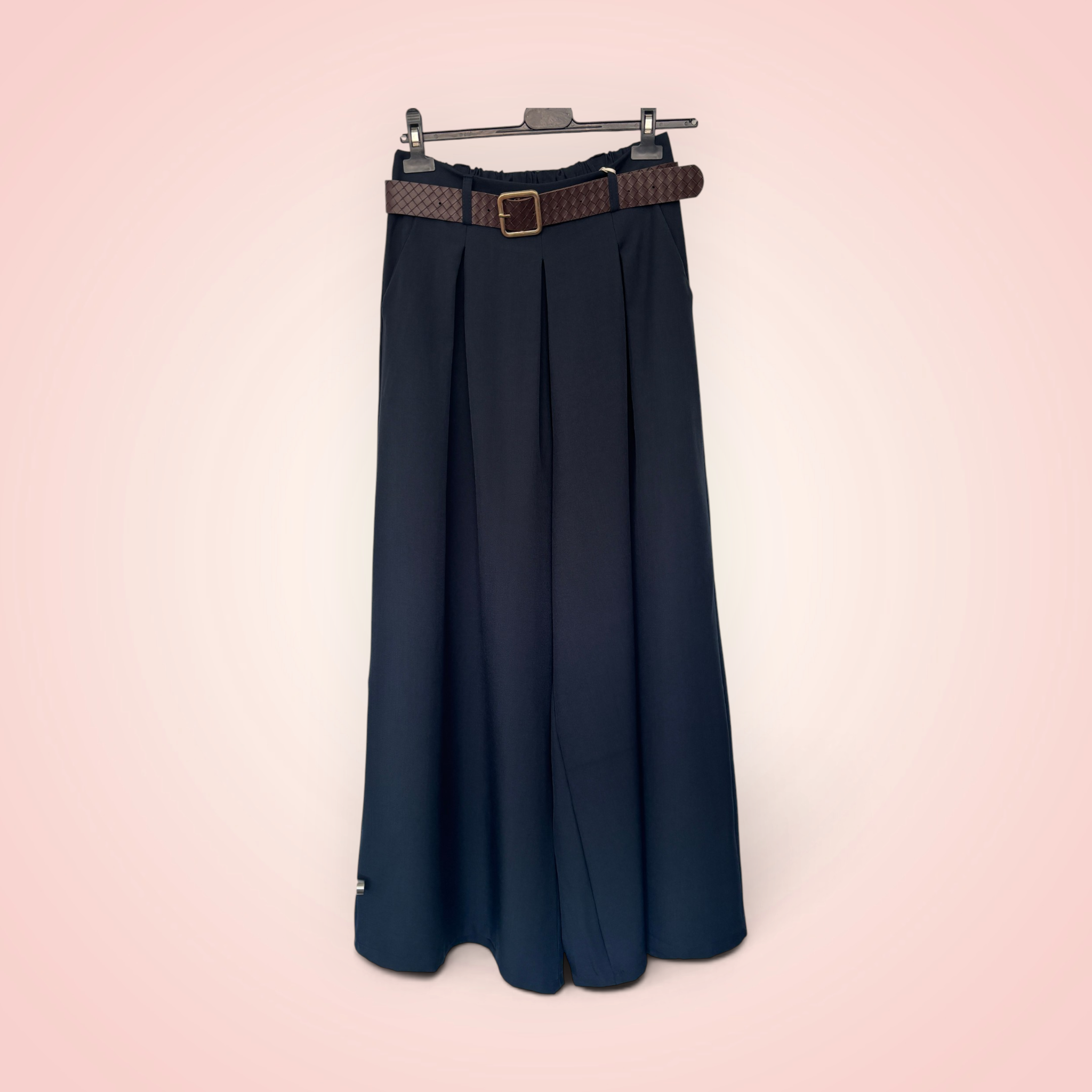 Broek brede pijpen met riem - marineblauw