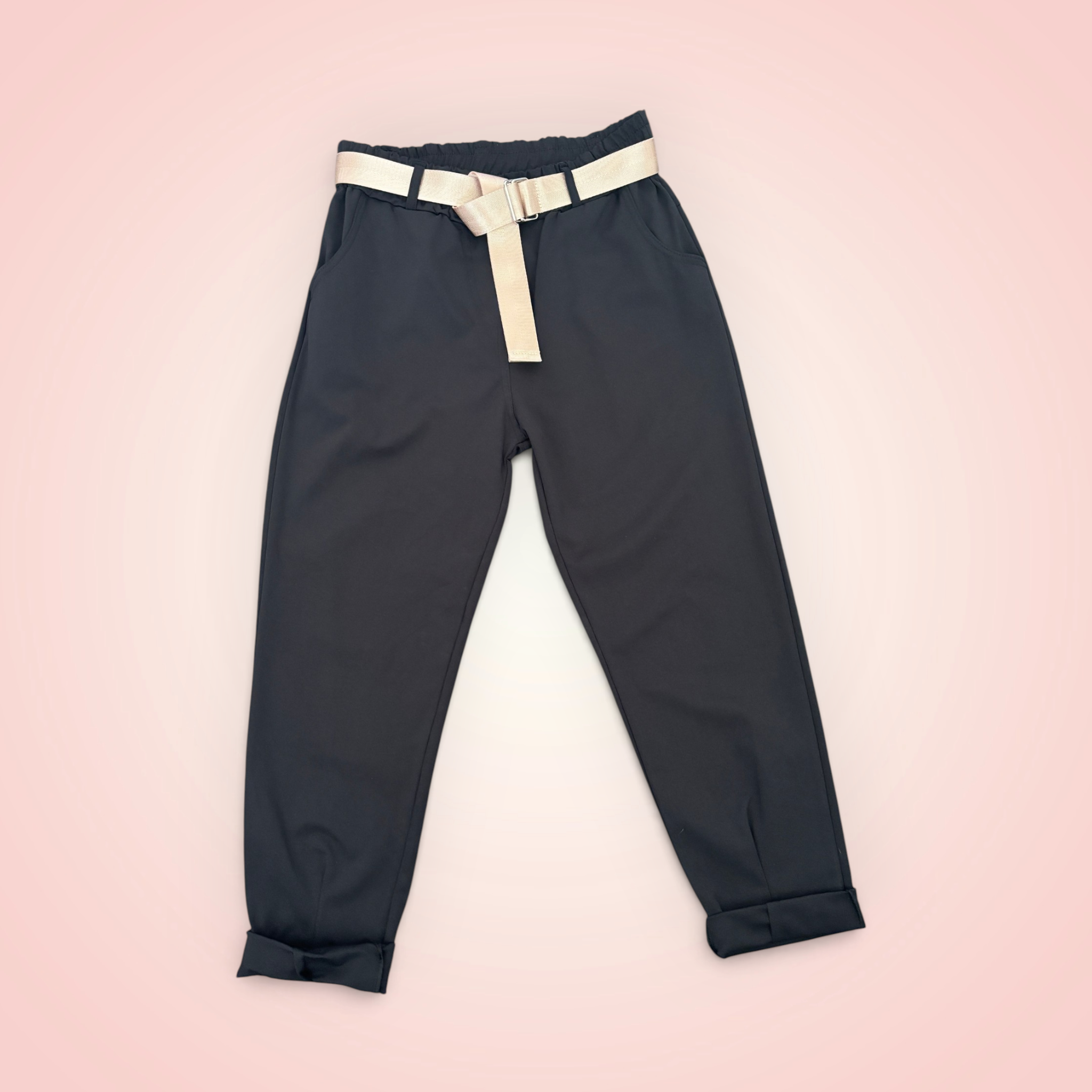 Broek effen riem - zwart