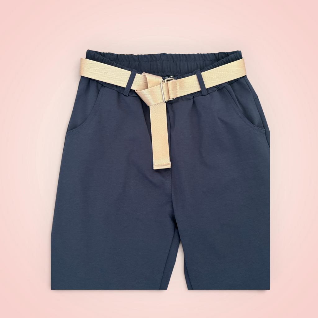 Broek effen riem - donkerblauw