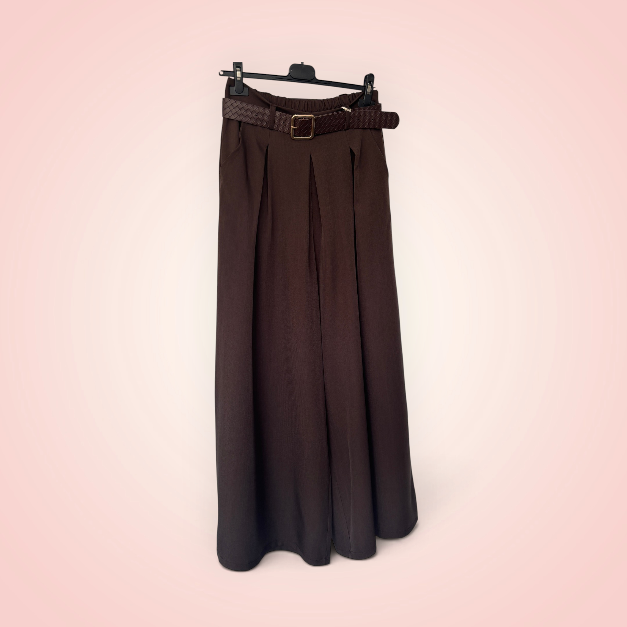 Broek brede pijpen met riem - bruin