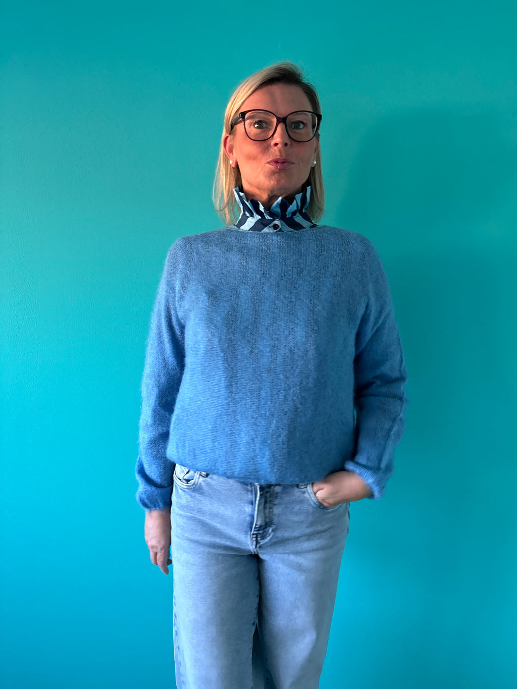 Trui lange mouwen effen - blauw