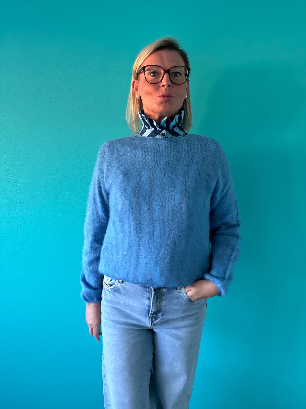 Trui lange mouwen effen - blauw