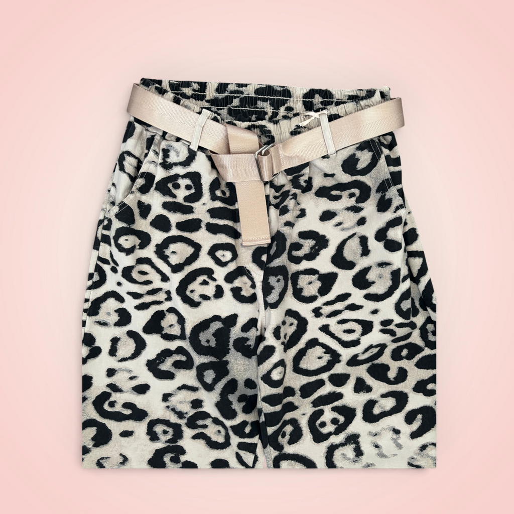Broek leopard met riem - beige