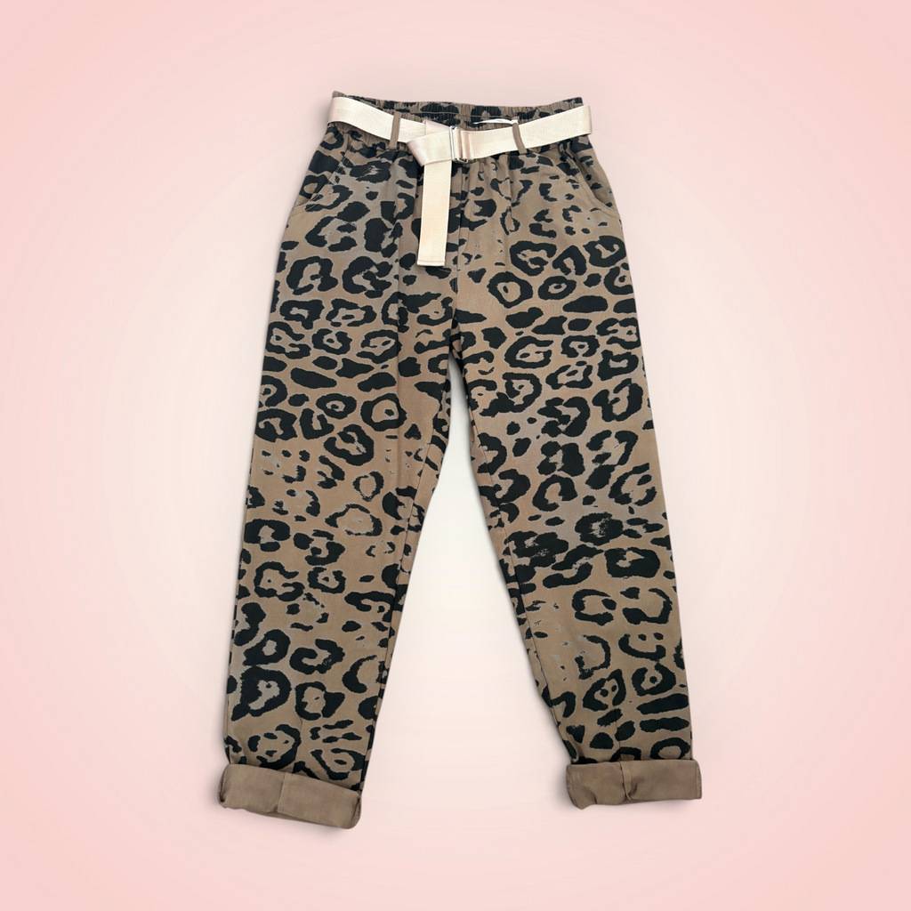 Broek leopard met riem - bruin