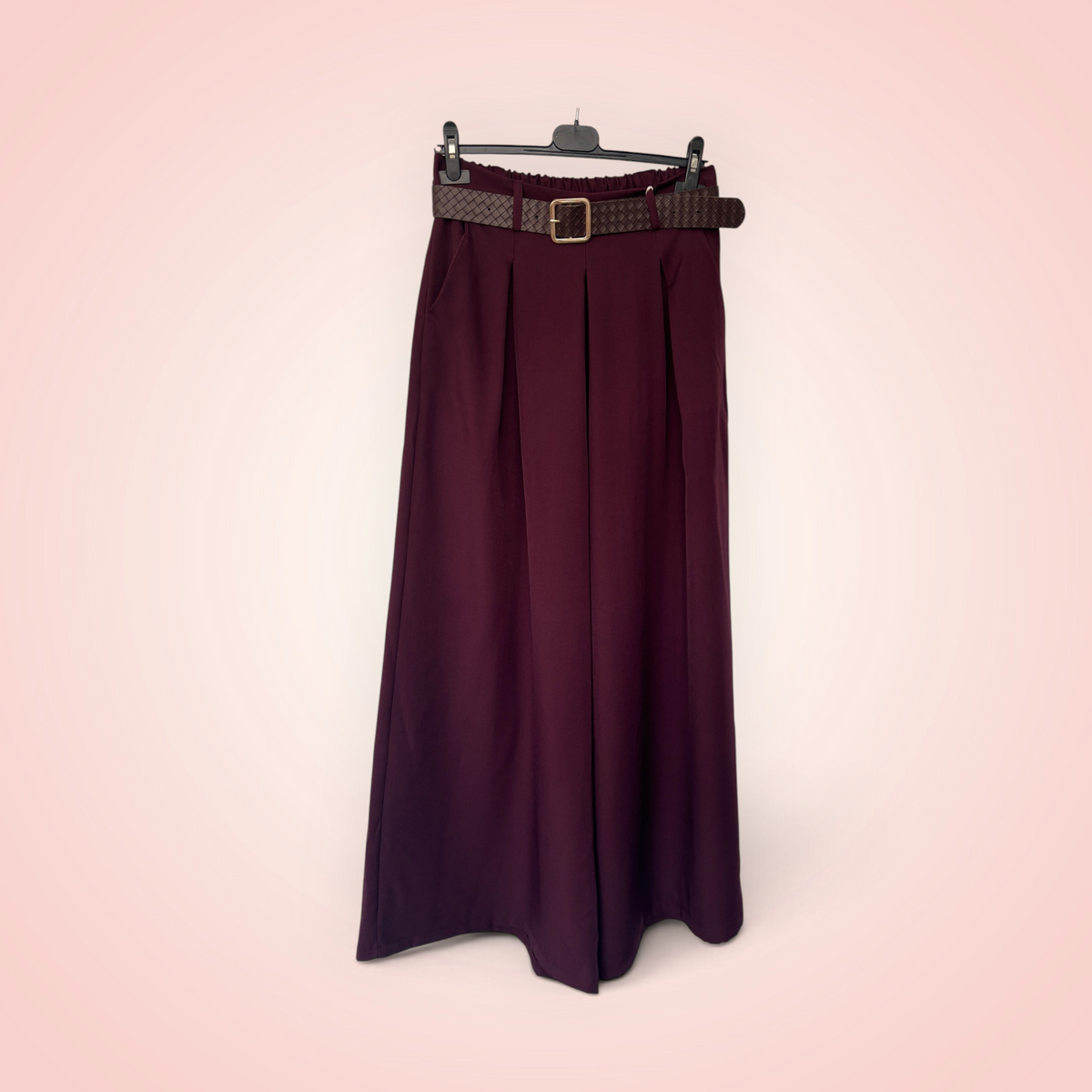 Broek brede pijpen met riem - bordeaux