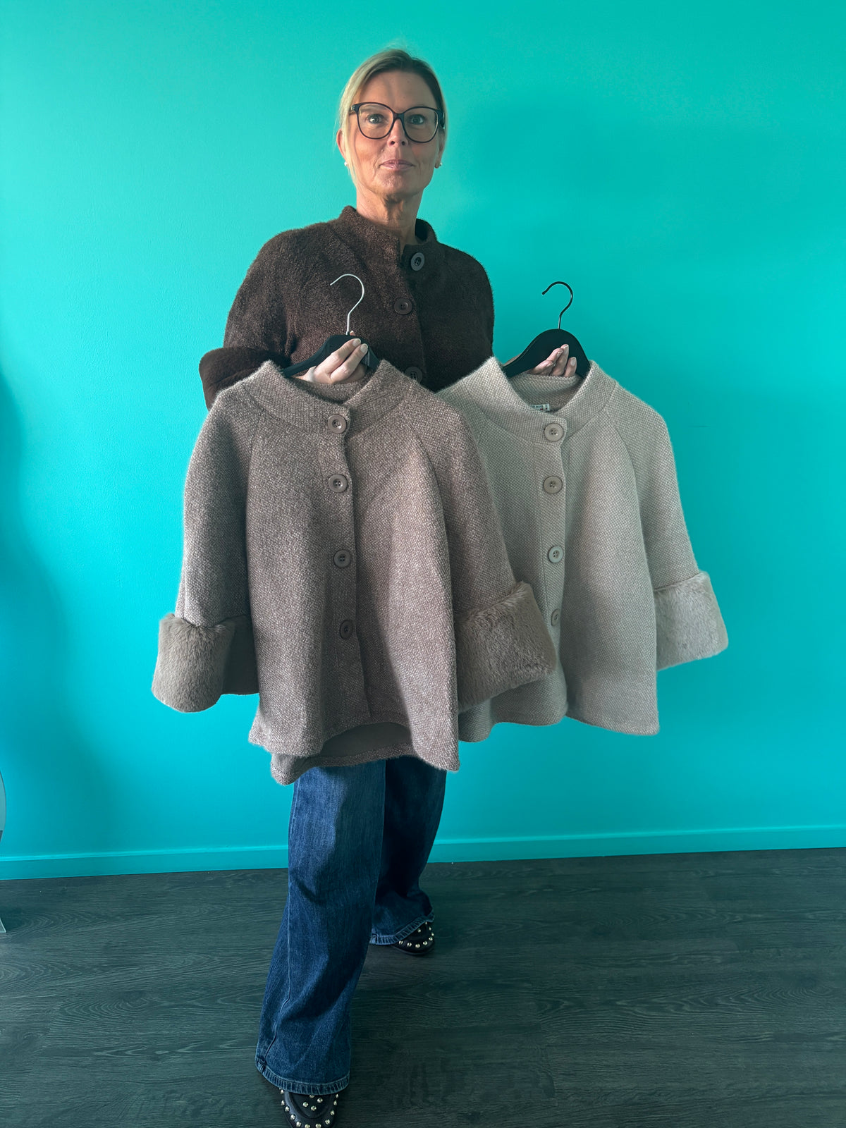 Cardigan faux fur - zand