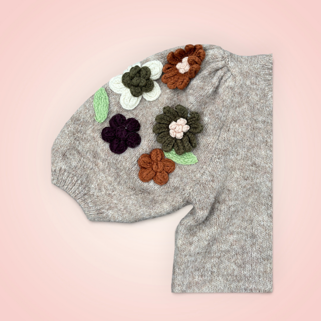 Trui korte mouw met bloemen - zand