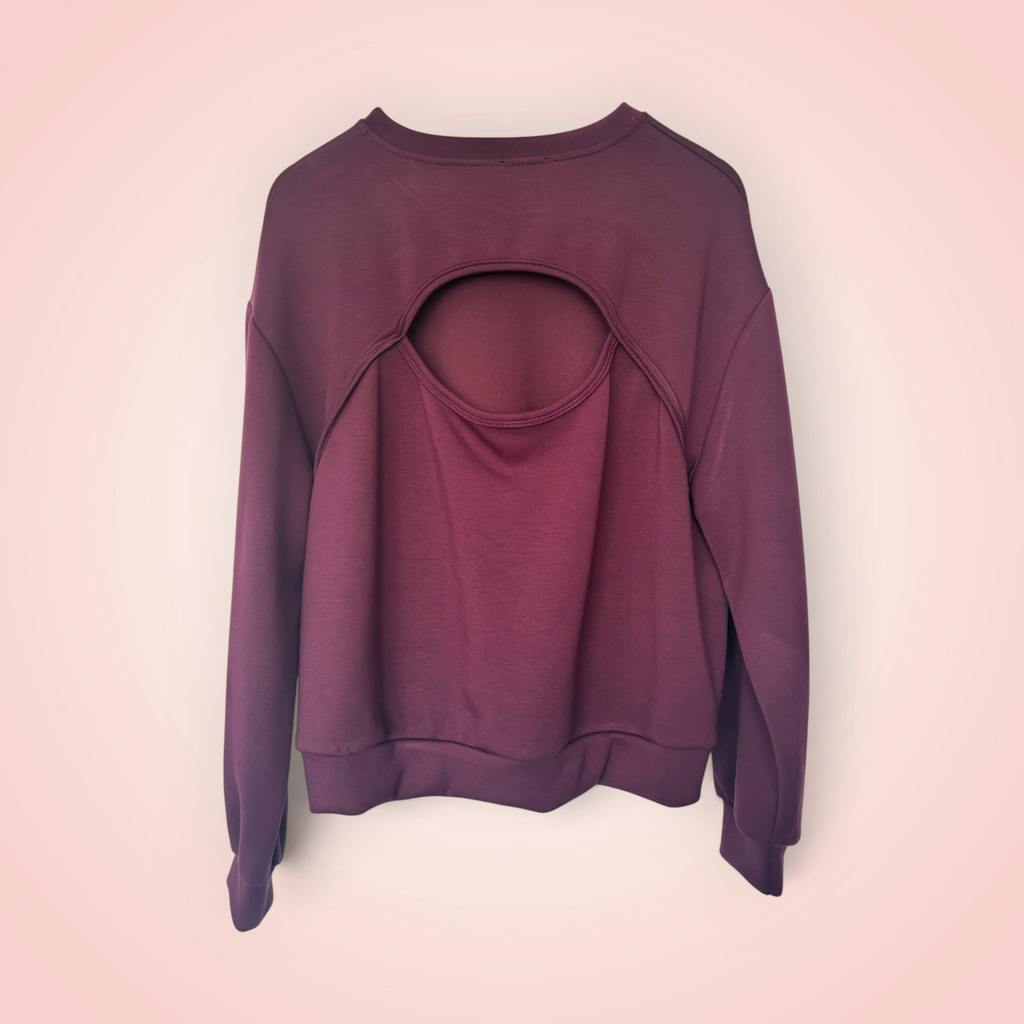 Sweater met open rug - bordeaux