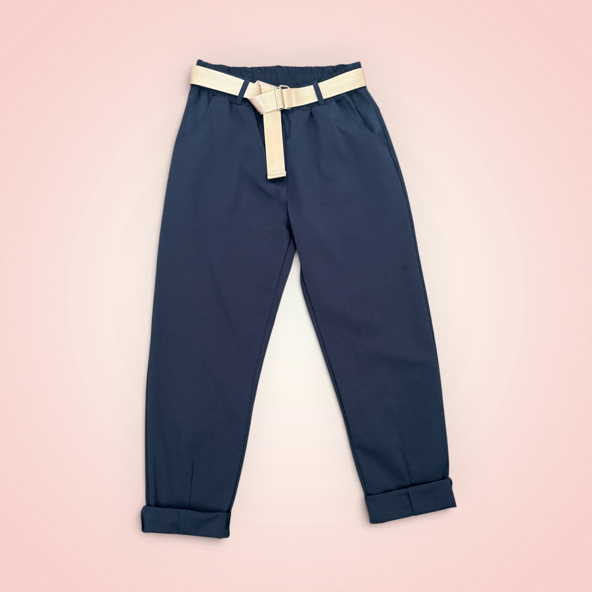 Broek effen riem - donkerblauw