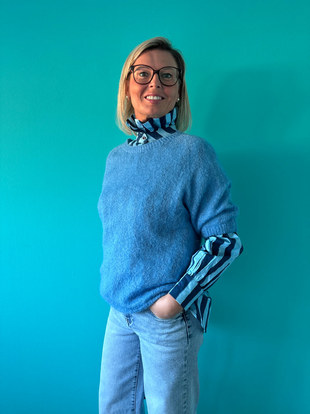 Hemd opstaande kraag - blauw