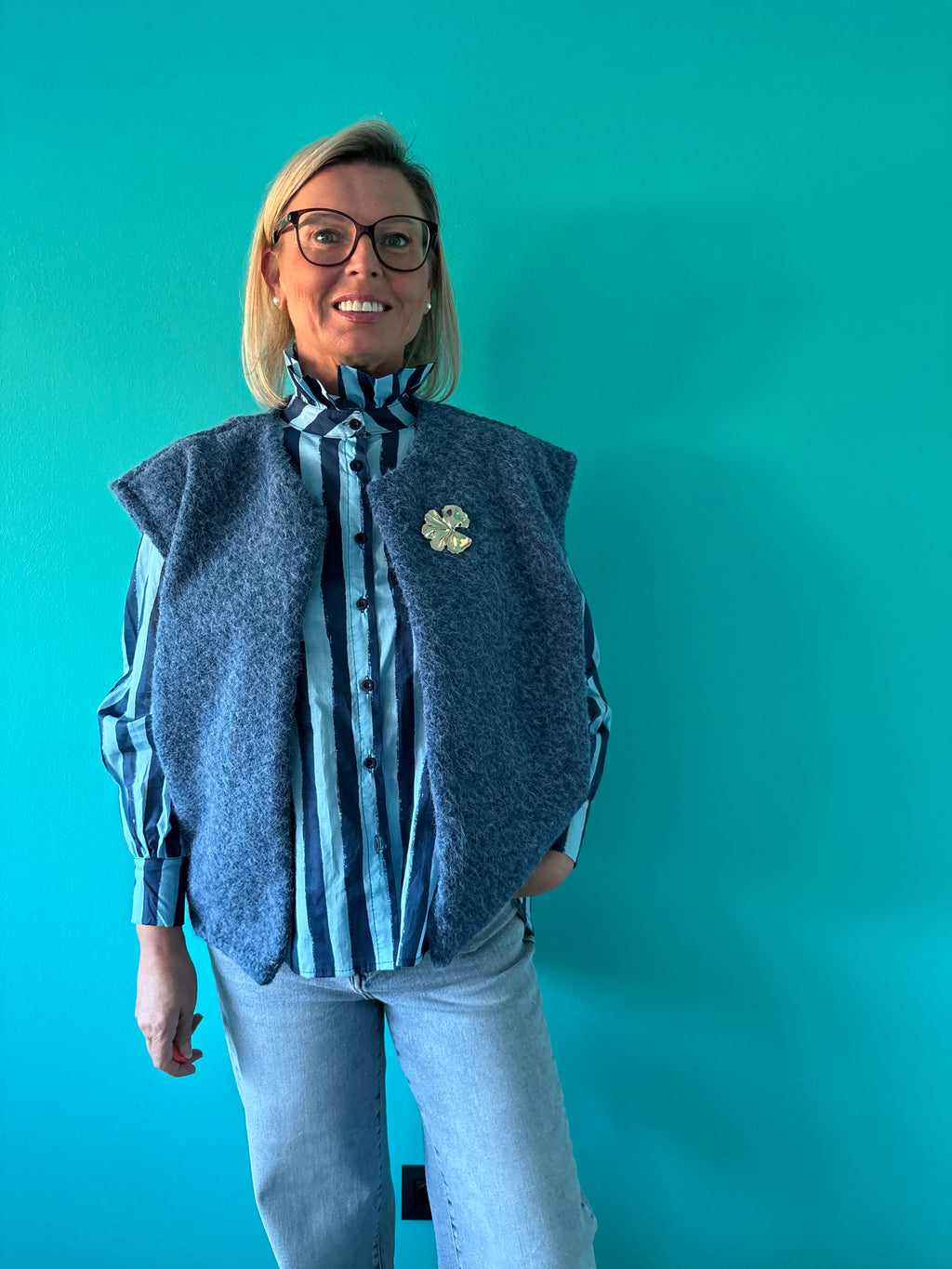 Hemd opstaande kraag - blauw