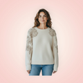 Trui lange mouw bloemapplicatie - creme